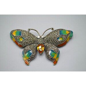 Colorful Butterfly Pin Brooch Sterling Silver Crystal Enamel LARGE Moth 47.13g